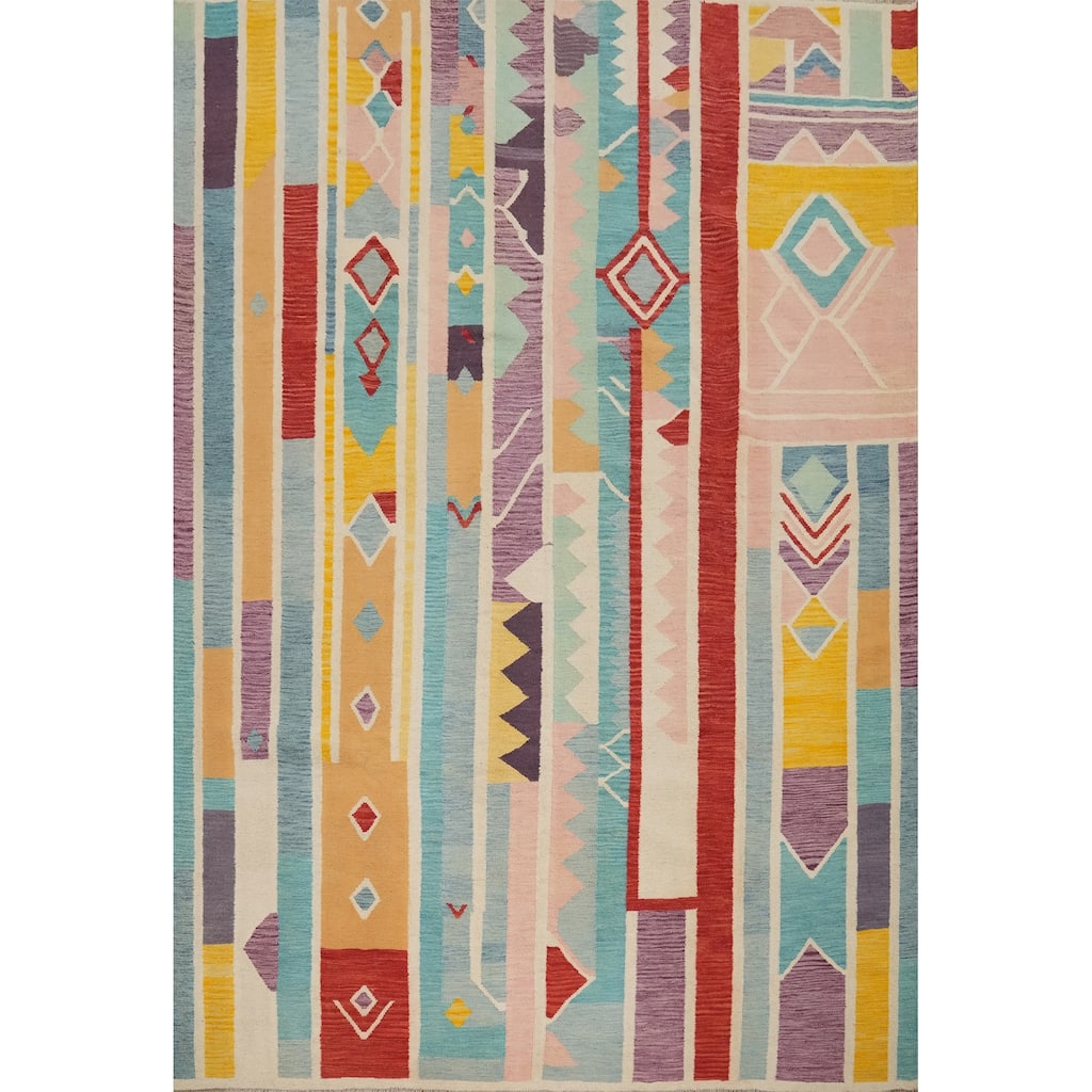 Hand Woven Oriental 100% Wool Carpet Southwestern Tribal Multi-Colored Kilim Area Rug - 10' 0'' X 8' 5''