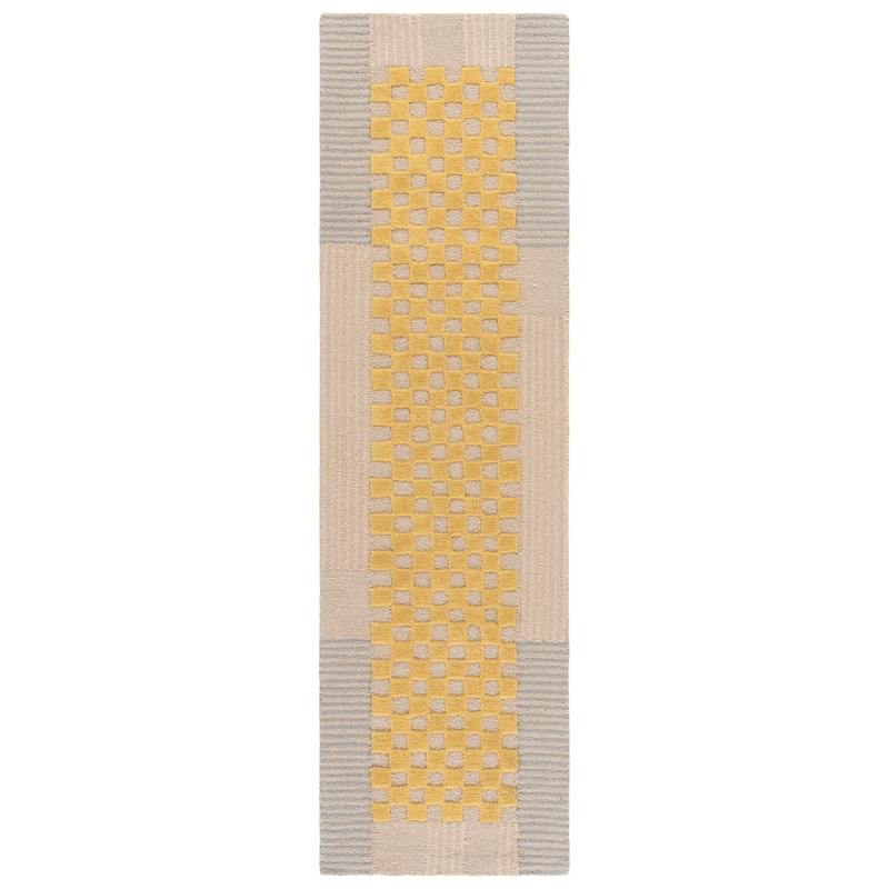 SAFAVIEH Handmade Genre Kiek Checkered Wool Rug - 2'3" x 8' Runner - Gold/Beige