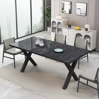 Modern Square Dining Table with Printed Marble Table Top