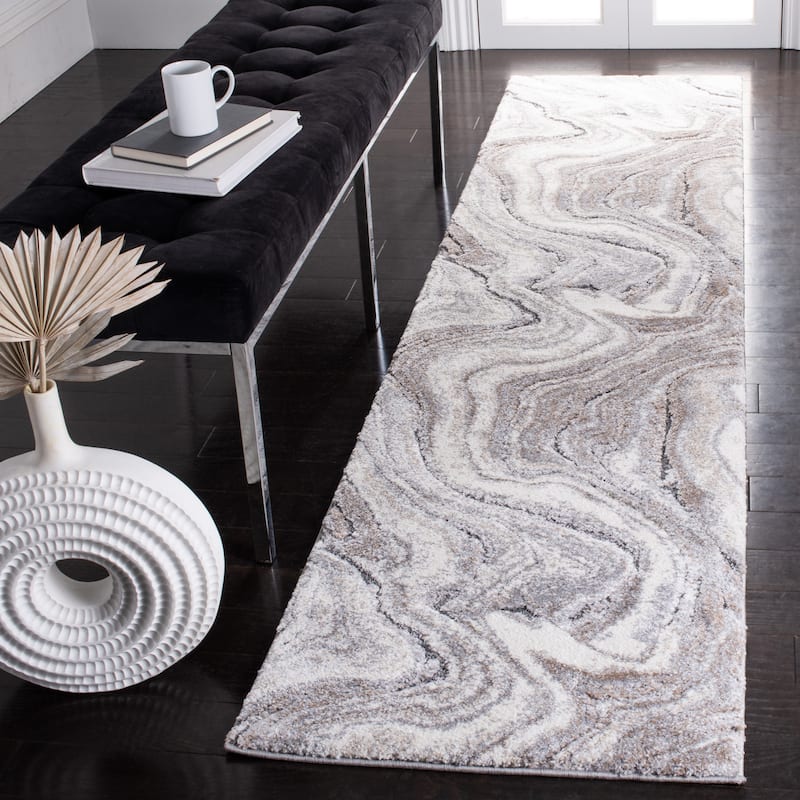 SAFAVIEH Cyrus Shag Pascuala Abstract 1-inch Thick Rug - 2'2" x 9' Runner - Grey/Beige