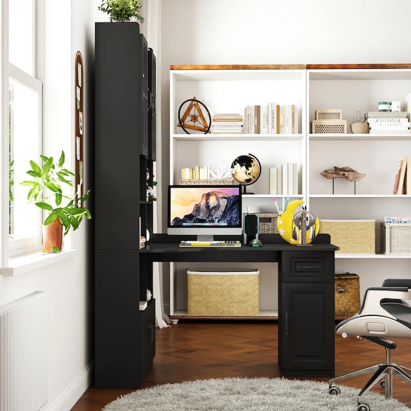 GDFStudio - Saly Modern Multi-Function Home Office Desk & Workstation with Storage, Drawers & Hutch