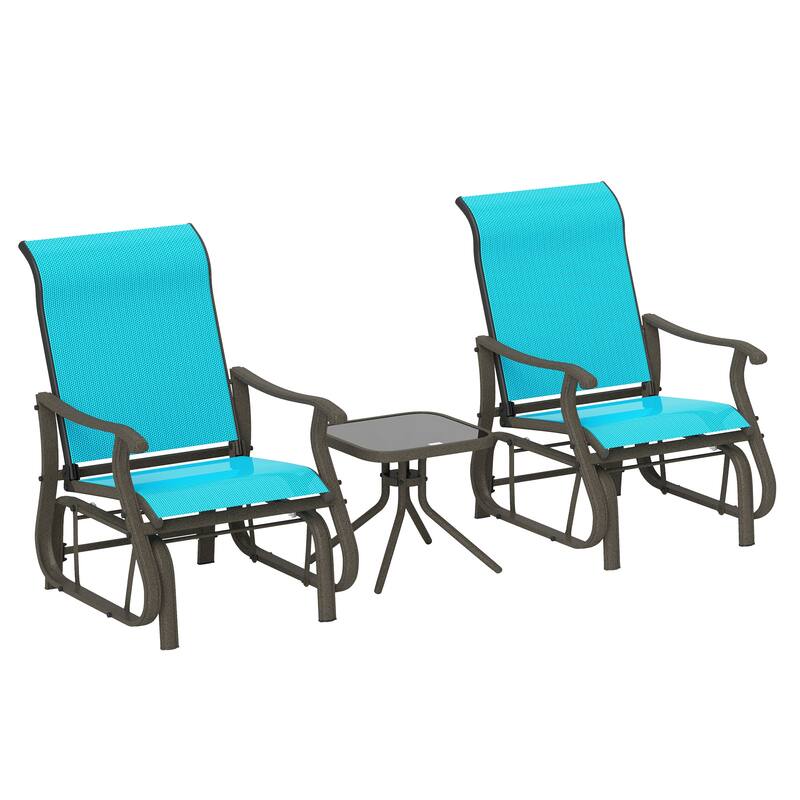 Outsunny 3-Piece Outdoor Gliders Set Bistro Set with Steel Frame, Tempered Glass Top Table