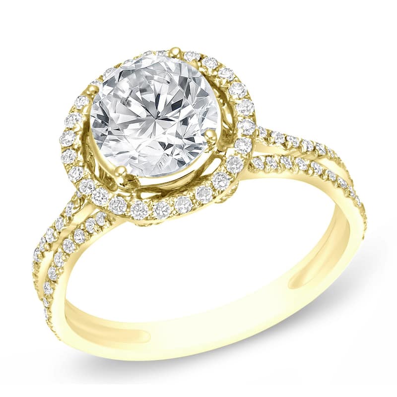 Auriya 14k Gold 1 3/5ctw Round Halo Diamond Engagement Ring Certified (H-I, SI1-SI2) - Yellow - 4
