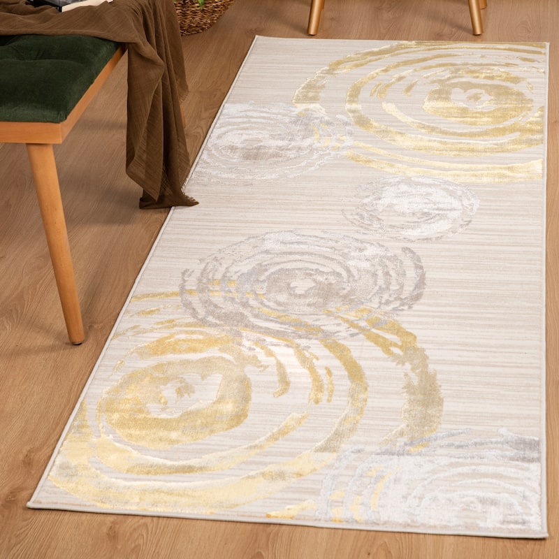 London Collection Cream/Gold Geometric Area Rug