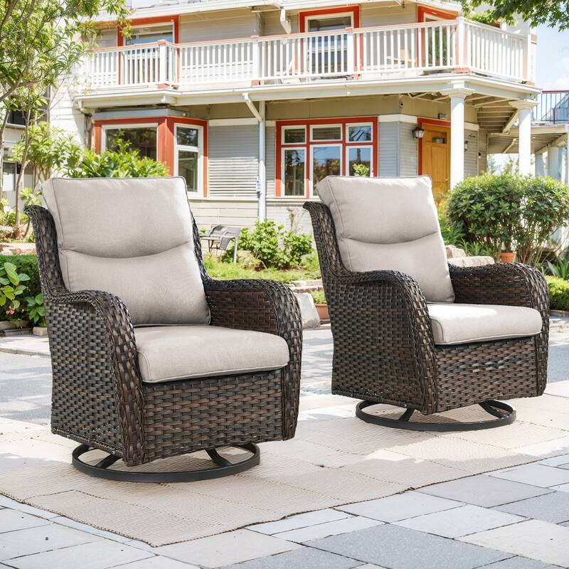 Gymojoy Outdoor Wicker Swivel Glider Chairs with 5" Cushions - 2-Piece - Brown Wicker / Beige Cushion
