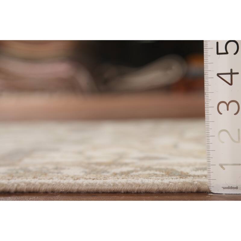 All-Over Ivory Oushak Oriental Runner Rug Hand-Knotted Wool Carpet - 2'6"x 11'9"