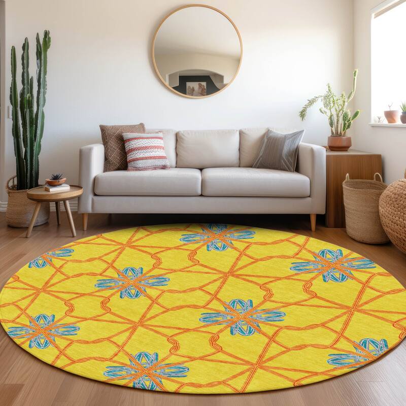 Premium Washable Super Soft Contemporary Tangle Mayfield Rug - Yellow - 8' x 8'