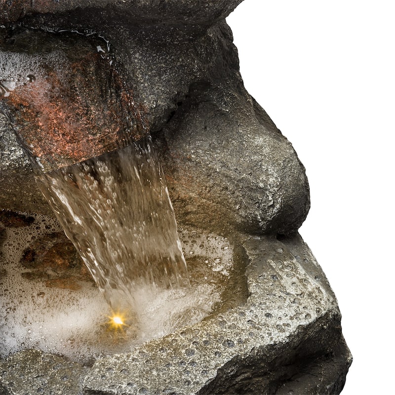 Alpine Corporation 40" Light Gray Outdoor 4 Tier Rock Water Fountain with LED Lights