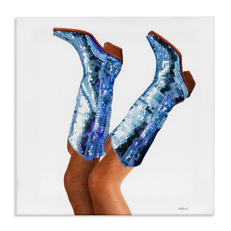 Stupell Blue Glam Cowgirl Boots Canvas Wall Art Design By Amanda Greenwood - 17 x 17