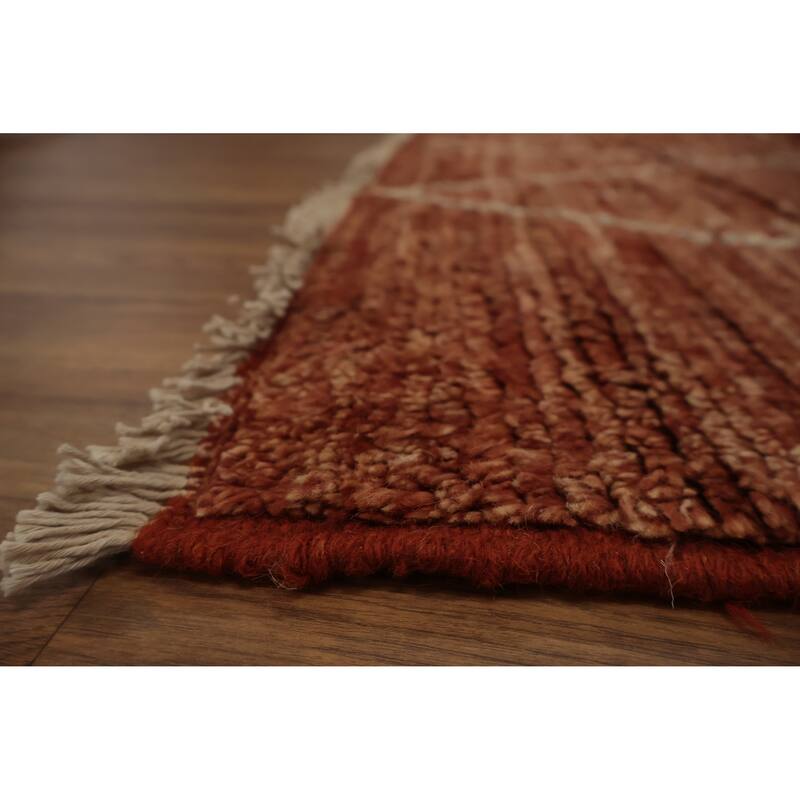 Hand Knotted Oriental 100% Wool Carpet Modern Geometric Oranges & Rust Moroccan Area Rug - 9' 10'' X 6' 8''