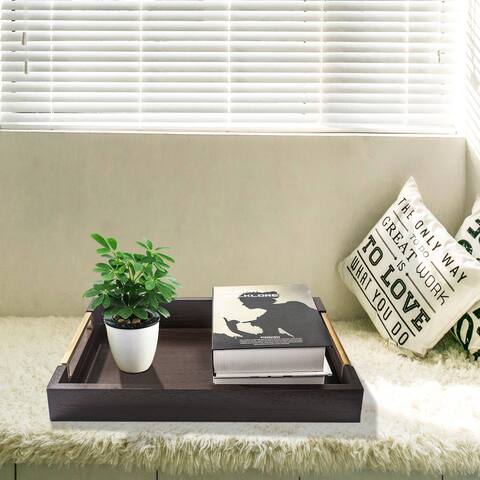 18" Ottoman Brown Tray with Metal Handle