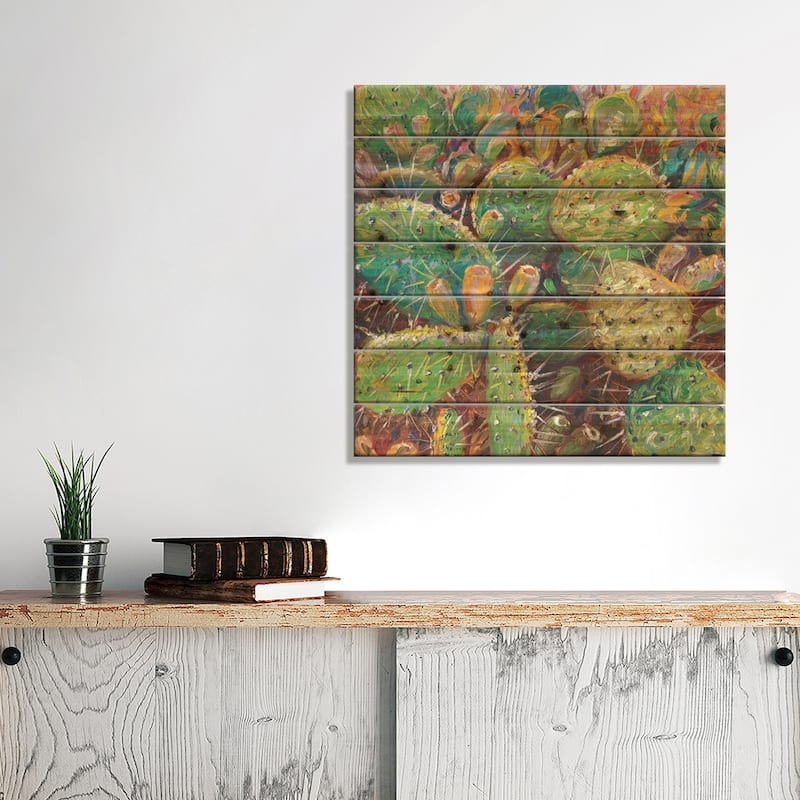 Make Love To A Cactus Print On Wood by Iris Scott - Multi-Color