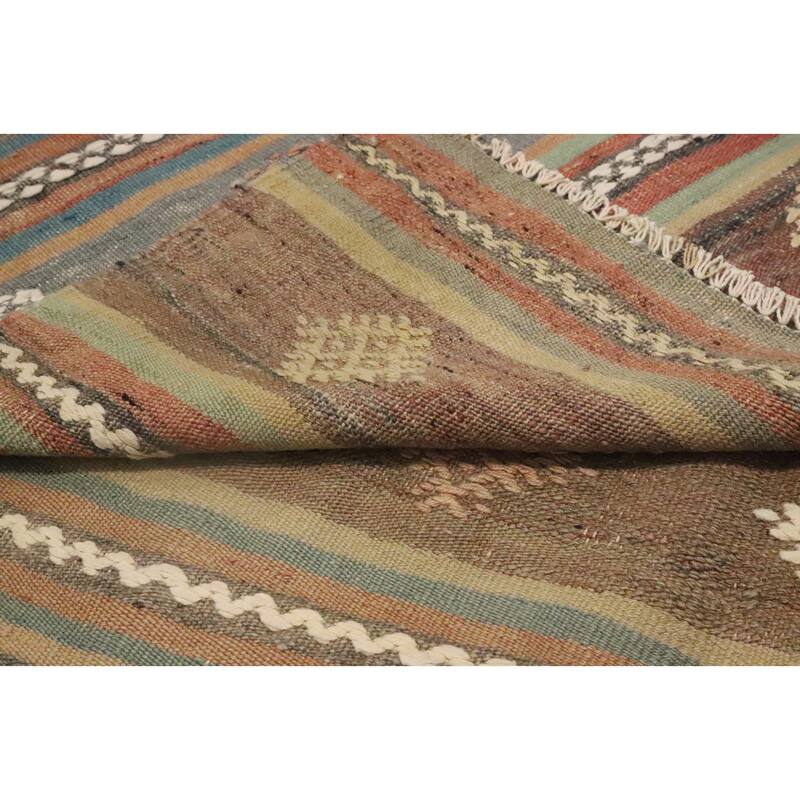 Hand Woven Oriental 100% Wool Carpet Southwestern Tribal Multi-Colored Kilim Area Rug - 10' 0'' X 4' 9''