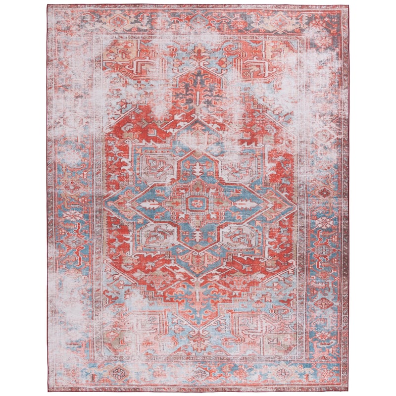 SAFAVIEH Tucson Machine Washable Slip Resistant Vida Distressed Rug - 8' x 10' - Rust/Blue