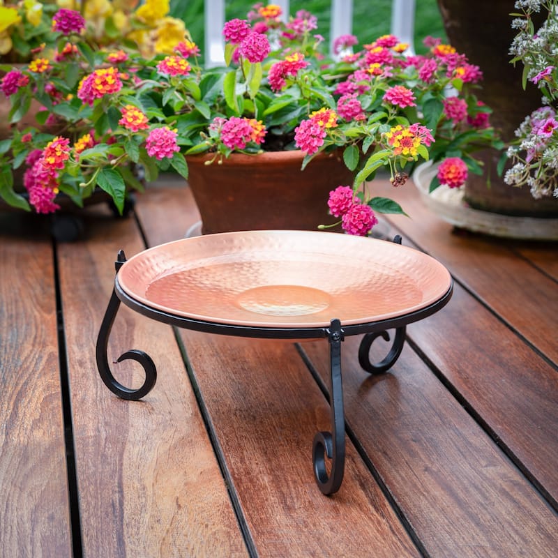 13.5" Freestanding Copper Birdbath with Stand
