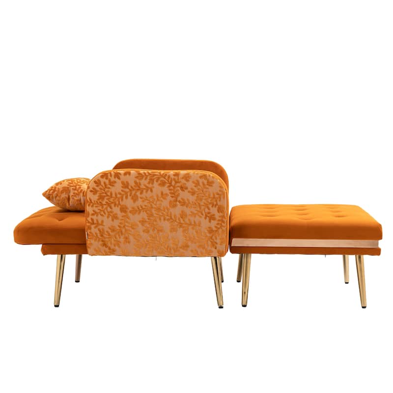 Velvet Upholstered Tufted Living Room Sleeper Chair With Ottoman