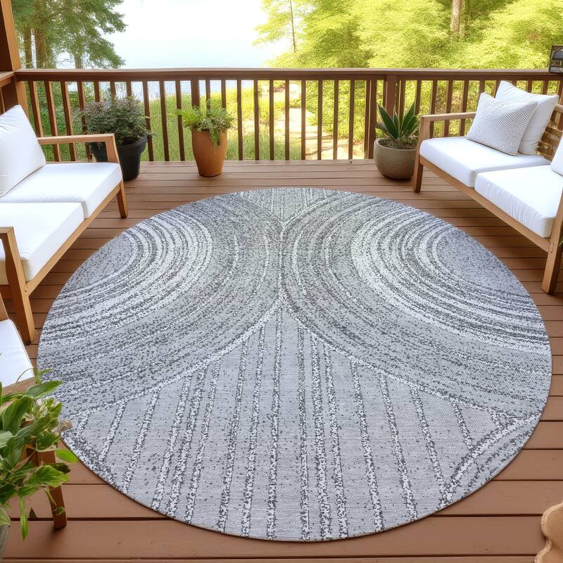 Machine Washable Indoor/ Outdoor Modern Trax Chantille Rug - Charcoal - 8' x 8'