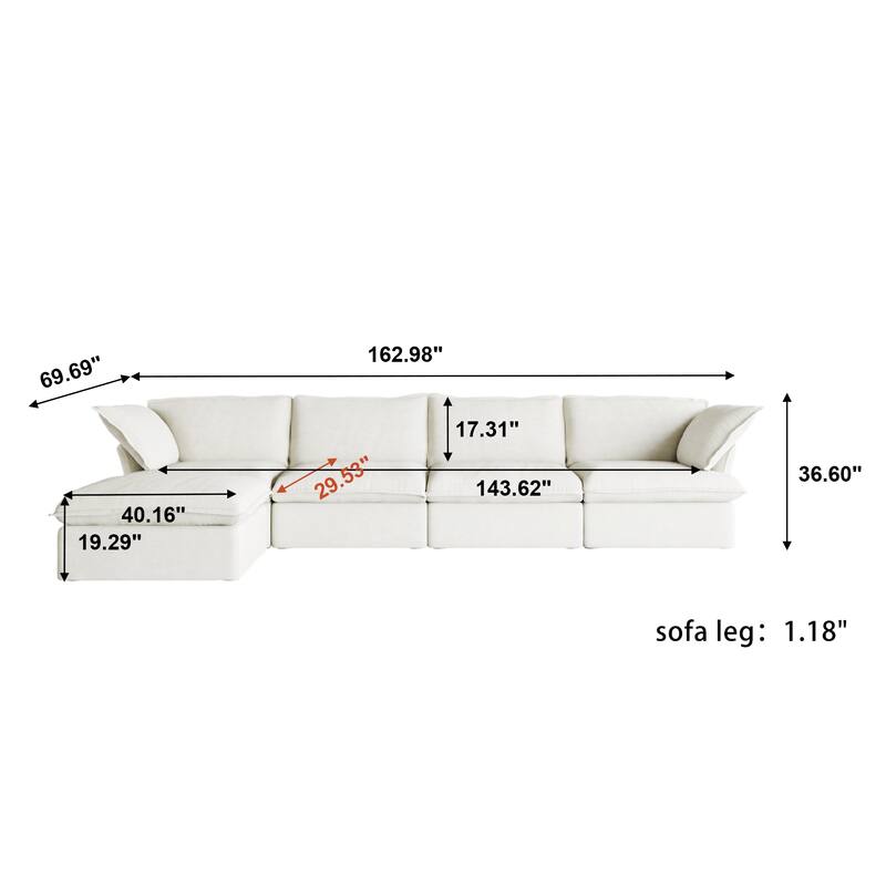 163“ L-Shaped Linen Sectional Sofa Modern Comfortable Sofa
