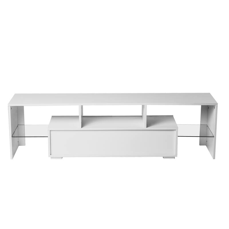 TV Stand Entertainment Center Console with LED Light and Glass Shelf, Metal Handle