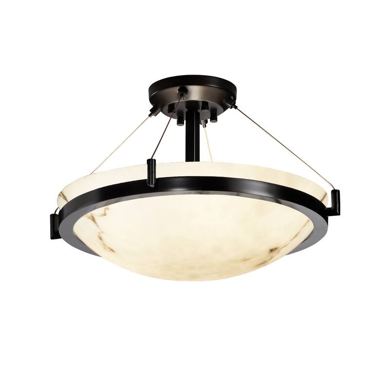 Justice Design LumenAria Ring 3-light Matte Black Round Bowl Semi-flush, Faux Alabaster Shade