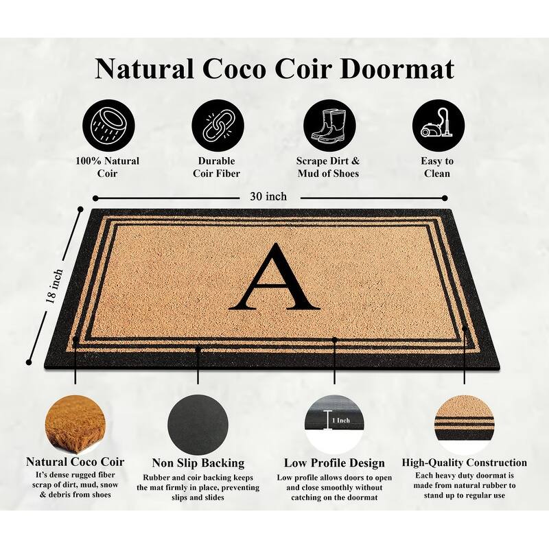 A1HC Natural Coir Monogrammed Heavy Duty PVC Backing Doormat