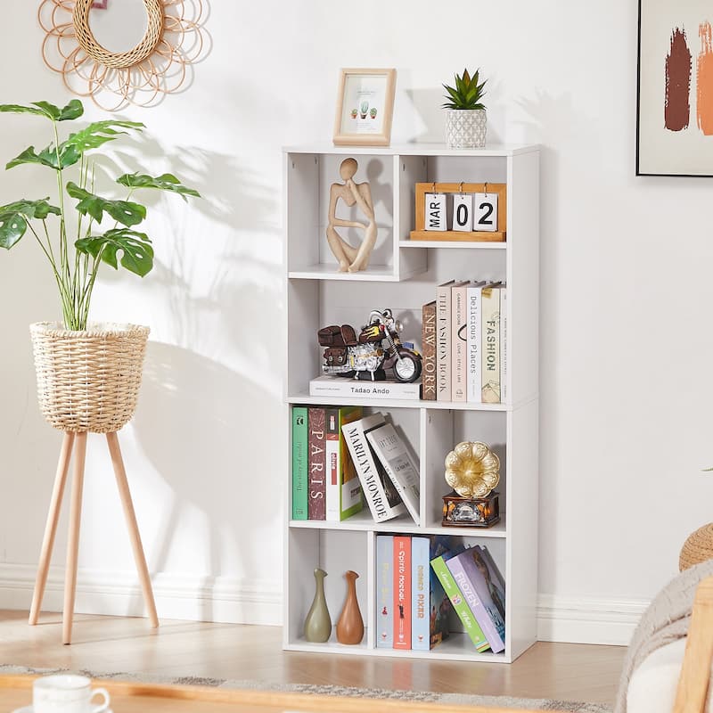 VECELO Modern Irregular Shape Tall Bookshelf Multi-Purpose Waterproof Vertical Horizontal Storage for Bedroom Living Room