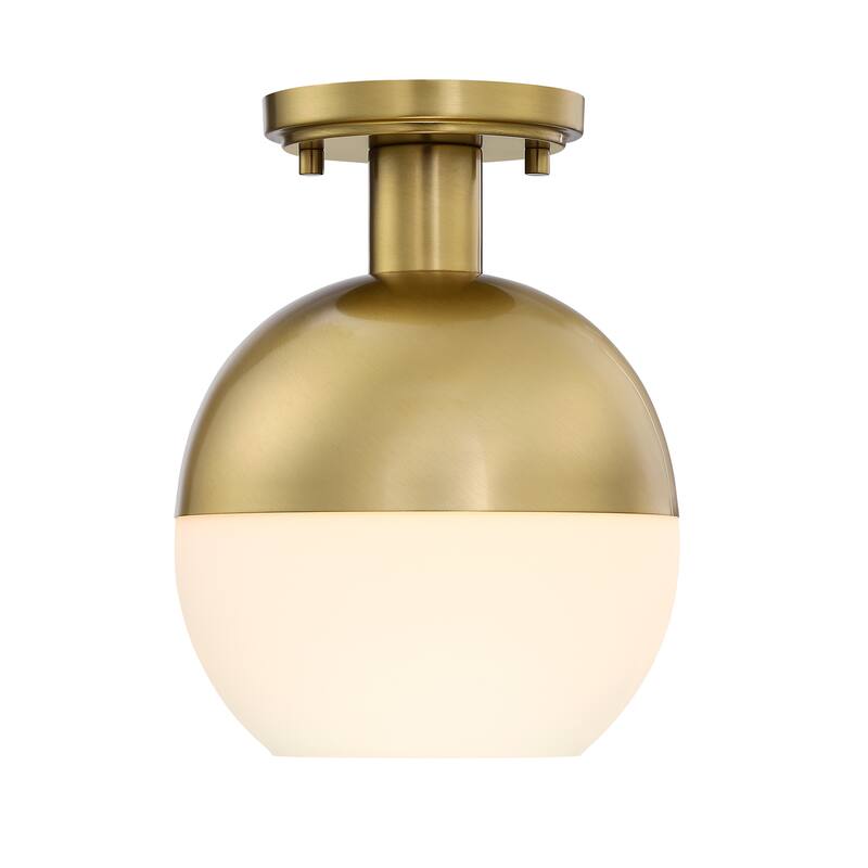 Linden 8 in. 1-Light Brushed Gold Mid-Century Modern Semi Flush Mount with Etched Opal Glass Shade for Bedrooms - 10.5