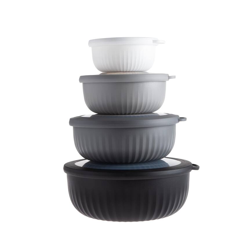 COOK WITH COLOR Prep Bowls with Lids- Wide and Deep Nesting Plastic Mixing Bowl Set with Lids 8 Piece Set, Black/White - Black & White - 8 or More Pieces