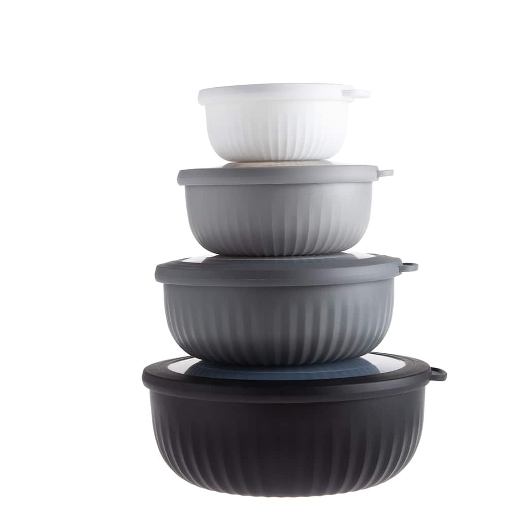 COOK WITH COLOR Prep Bowls with Lids- Wide and Deep Nesting Plastic Mixing Bowl Set with Lids 8 Piece Set, Black/White