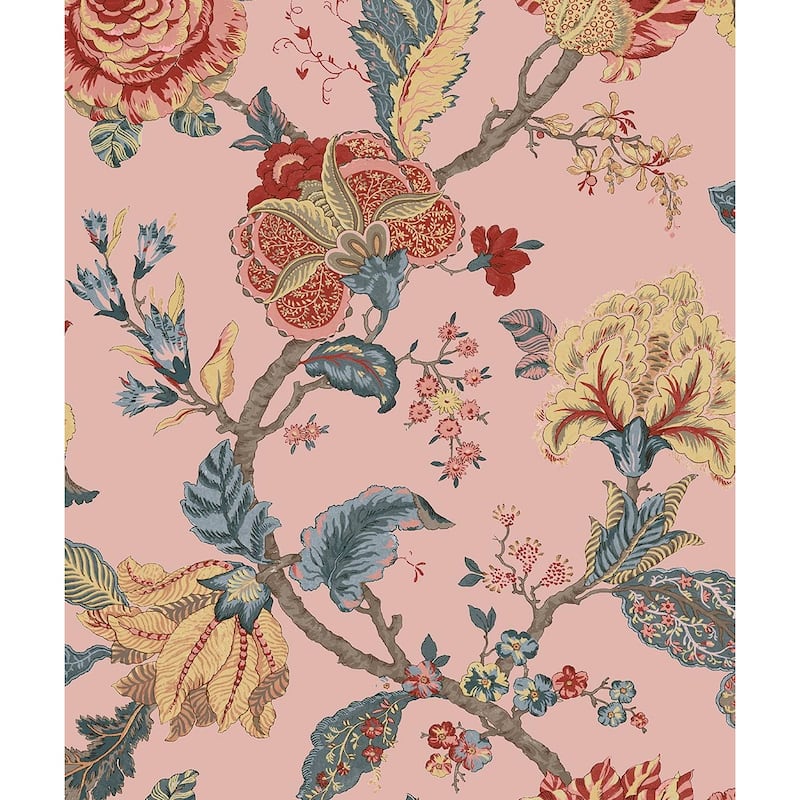 Seabrook Designs Lana Jacobean Prepasted Wallpaper - 20.5 in W x 33 ft. L - Blush