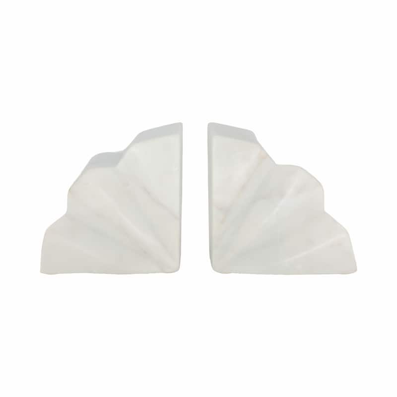 Marble Semi Circle Fluted Bookends Set of 2 - White, 5" - 5.25"