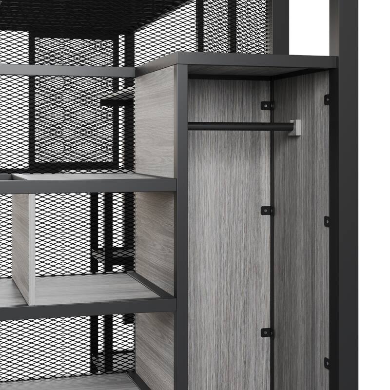 Versatile Full Loft Bed with Desk and Wardrobe, Ideal for Small Rooms and Study Areas