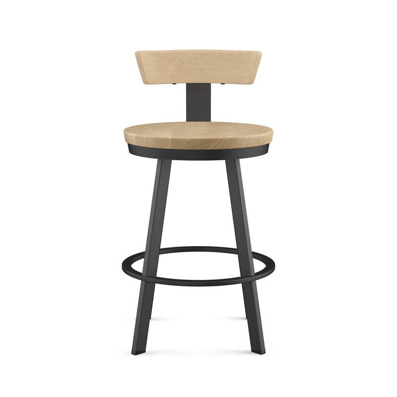 Amisco Astrid 26 in. Swivel Counter Stool with Solid Wood Seat and Backrest