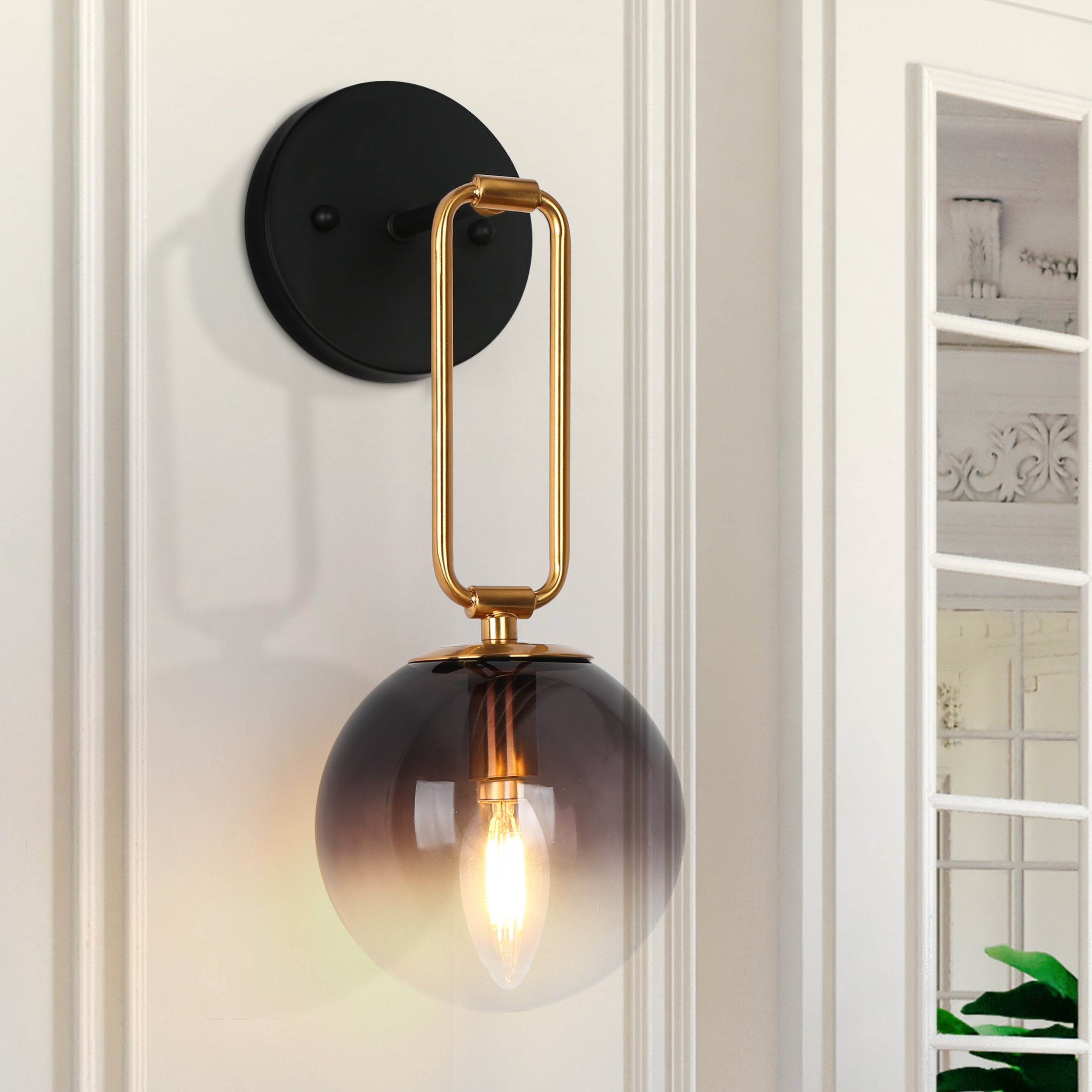 Modern Glam 1-Light Globe Sconces Art Deco Bathroom Vanity Lights with Colored Glass - L 5.5" x W 7.1" x H 14.5"