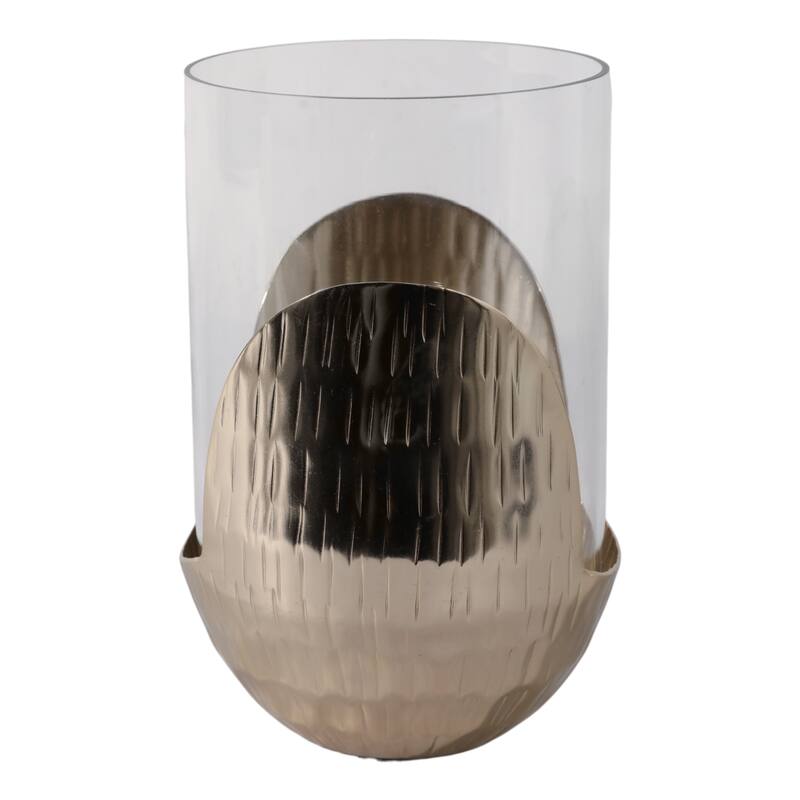 Decorative Glass Hurricane Candle Holder with Metal Base - Gold & Clear