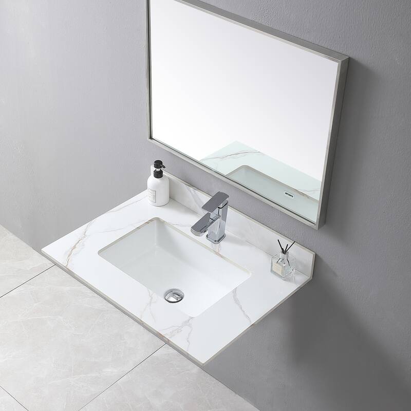 Elegant 31 Inch Carrara Marble Style Vanity Top with Ceramic Sink and Backsplash, Pre-Sealed and Polished - 31.02in L