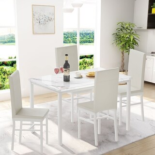 5-Piece Faux Marble Kitchen Dining Table Set with 4 Upholstery Chairs ...