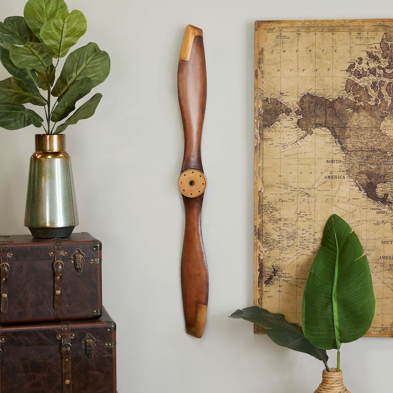 Brown Metal 2 Blade Airplane Propeller Wall Decor with Aviation Detailing - Brown - 5"W, 48"H