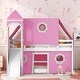 preview thumbnail 2 of 7, Roomfitters Full Size Loft Bed with Slide, Pink Tent and Tower, Space-Saving Adventure-Themed Wooden Frame for Bedroom, Pink
