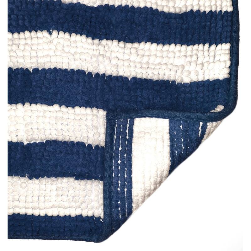 30"x20" - Blue White Stripe Soft Cozy Plush Chenille Bath Mat Bathroom Rug