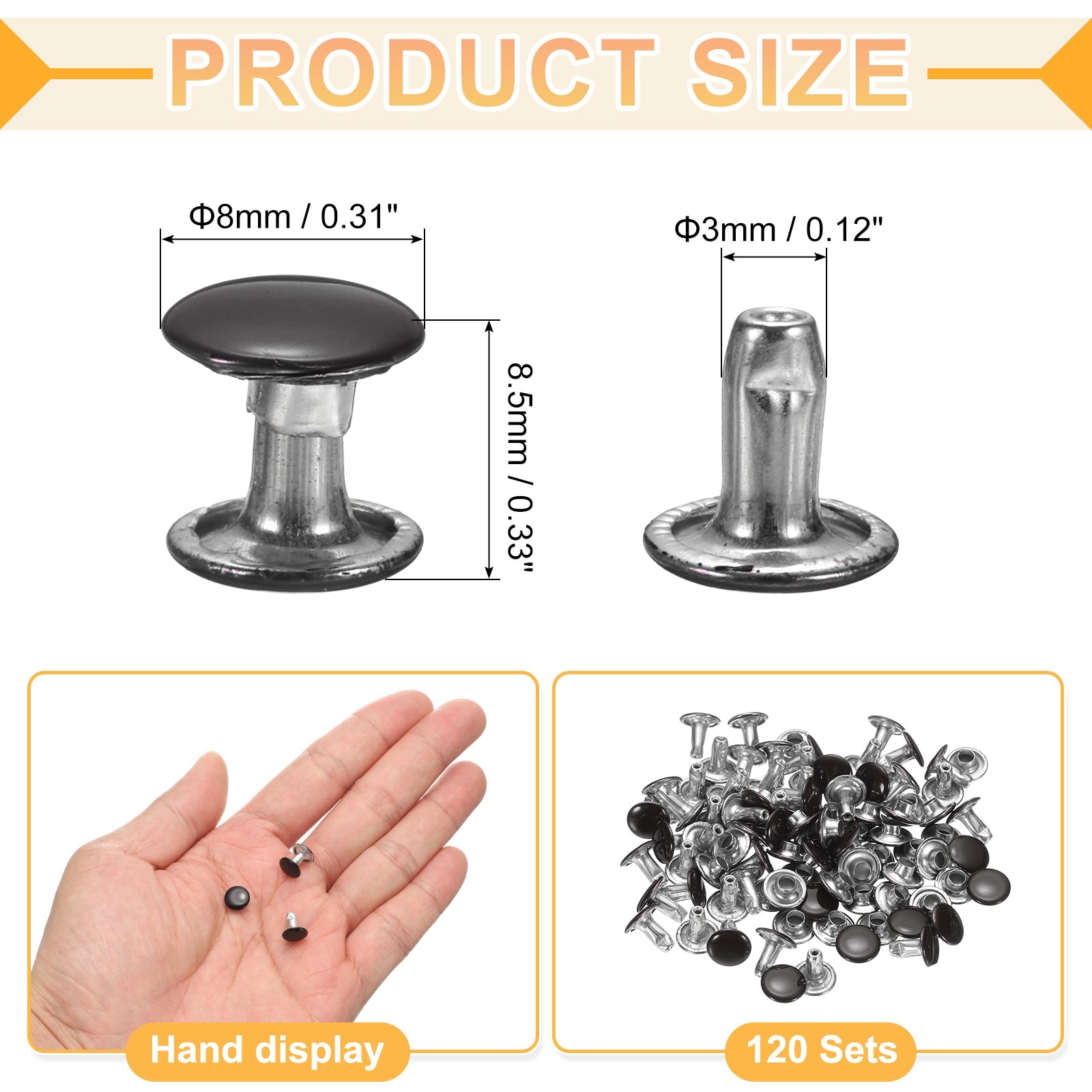 Leather Rivets, Double Cap Rivet Tubular Metal Studs