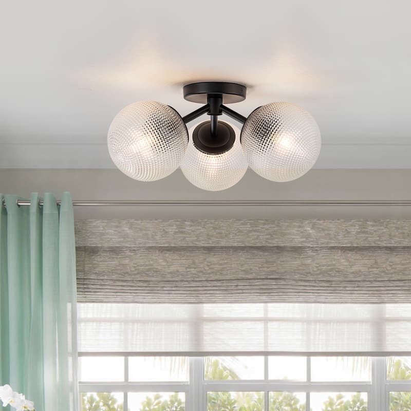 Modern 3-Light Semi Flush Mount With Opal Glass Shade