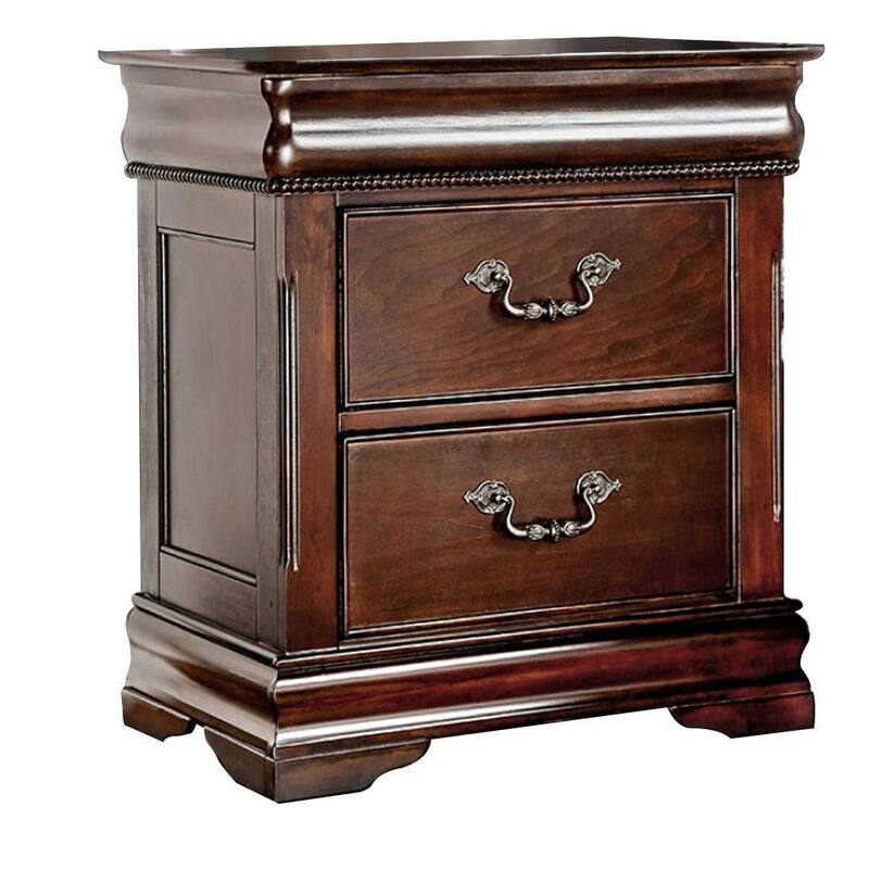 Classic Cherry 2-Drawer Nightstand, Hidden Top Drawer, Pewter Hanging Pull, 28" Tall