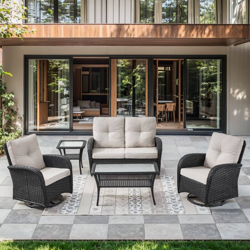 Gymojoy Outdoor Wicker Patio Furniture Loveseat Glider Set