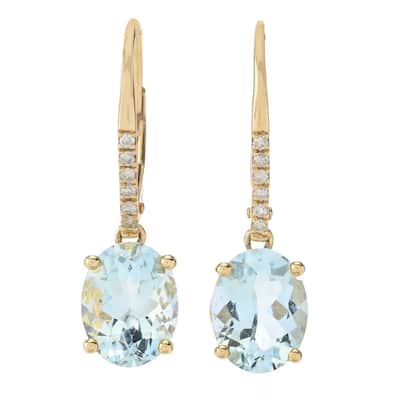 14KT Yellow Gold Aquamarine, Diamond Gemstone Dangle Earrings