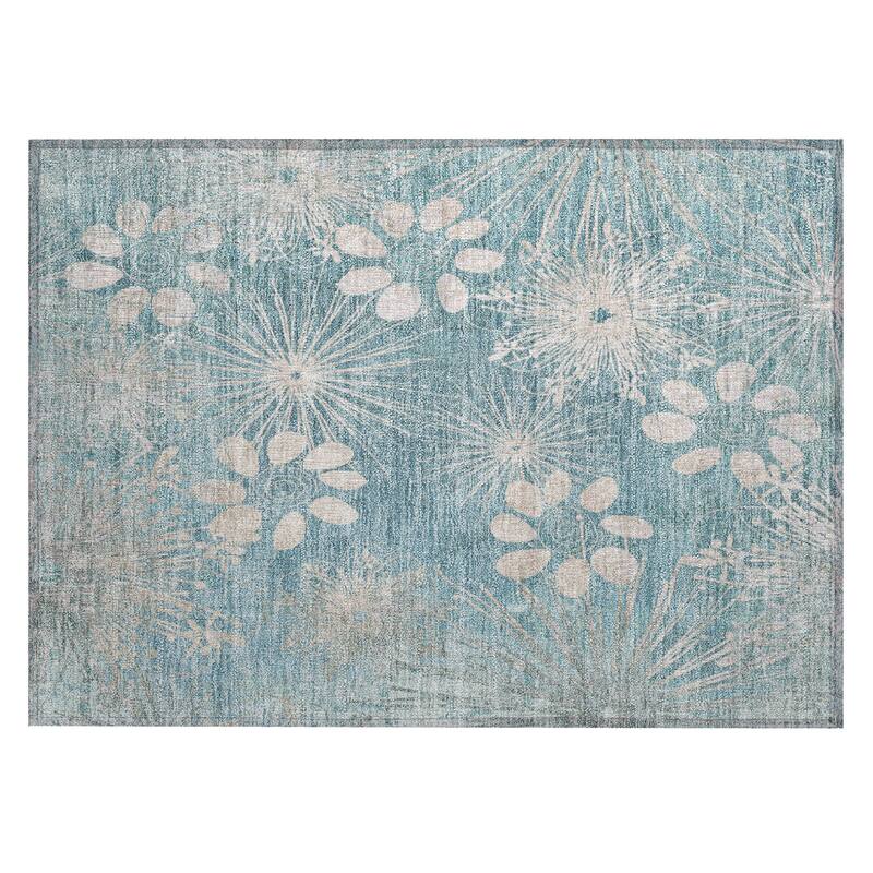 Machine Washable Indoor/ Outdoor Floral Geo Chantille Rug