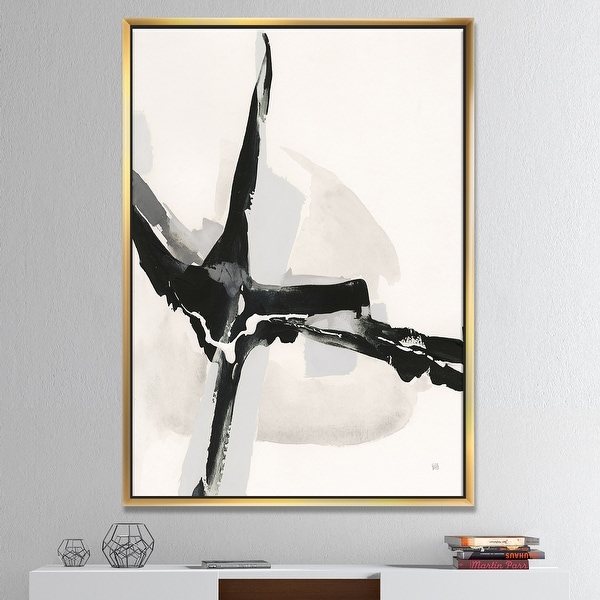 Designart 'Abstract Neutral I' Mid-Century Modern Framed Canvas - Black. Opens flyout.