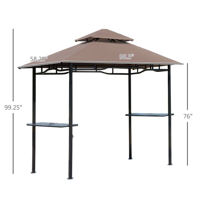 Coffee-Black Steel Polyester Grill Gazebo with Double-Layer Canopy - 96.5" L x 58.3" W x 99.2" H