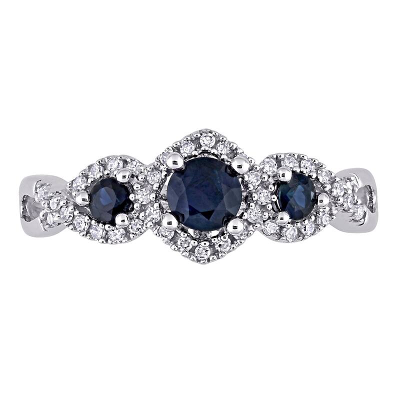 Sapphire and 1/8ct TDW Diamond 3-stone Infinity Engagement Ring in 10k White Gold by Miadora