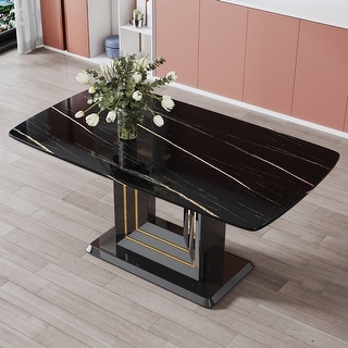 Table Marble Pattern Dining Table, Imitation Marble Pattern Desktop with U-Shaped Brackets ...